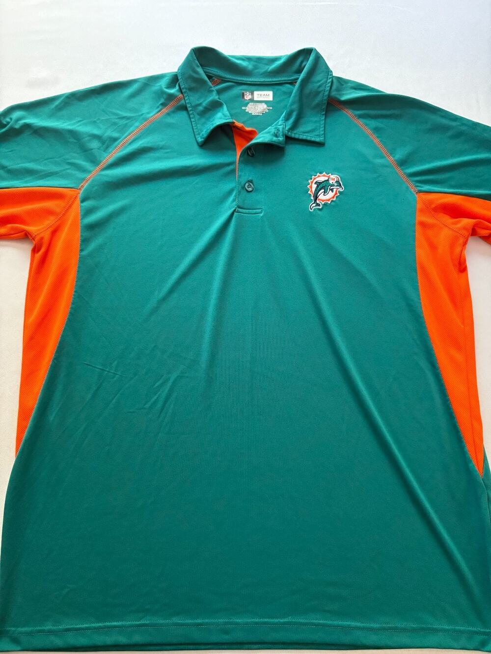 NFL Team Apparel Miami Dolphins Mens XL Short Sleeve Golf Polo Shirt Aqua Orange